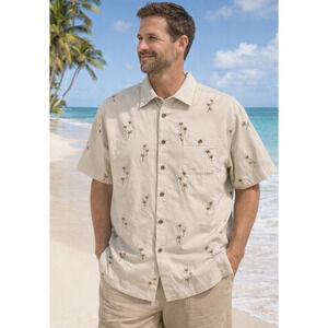 Caribbean Tropical Button Down Shirt – Men’s XL – Palm Print Rayon Blend